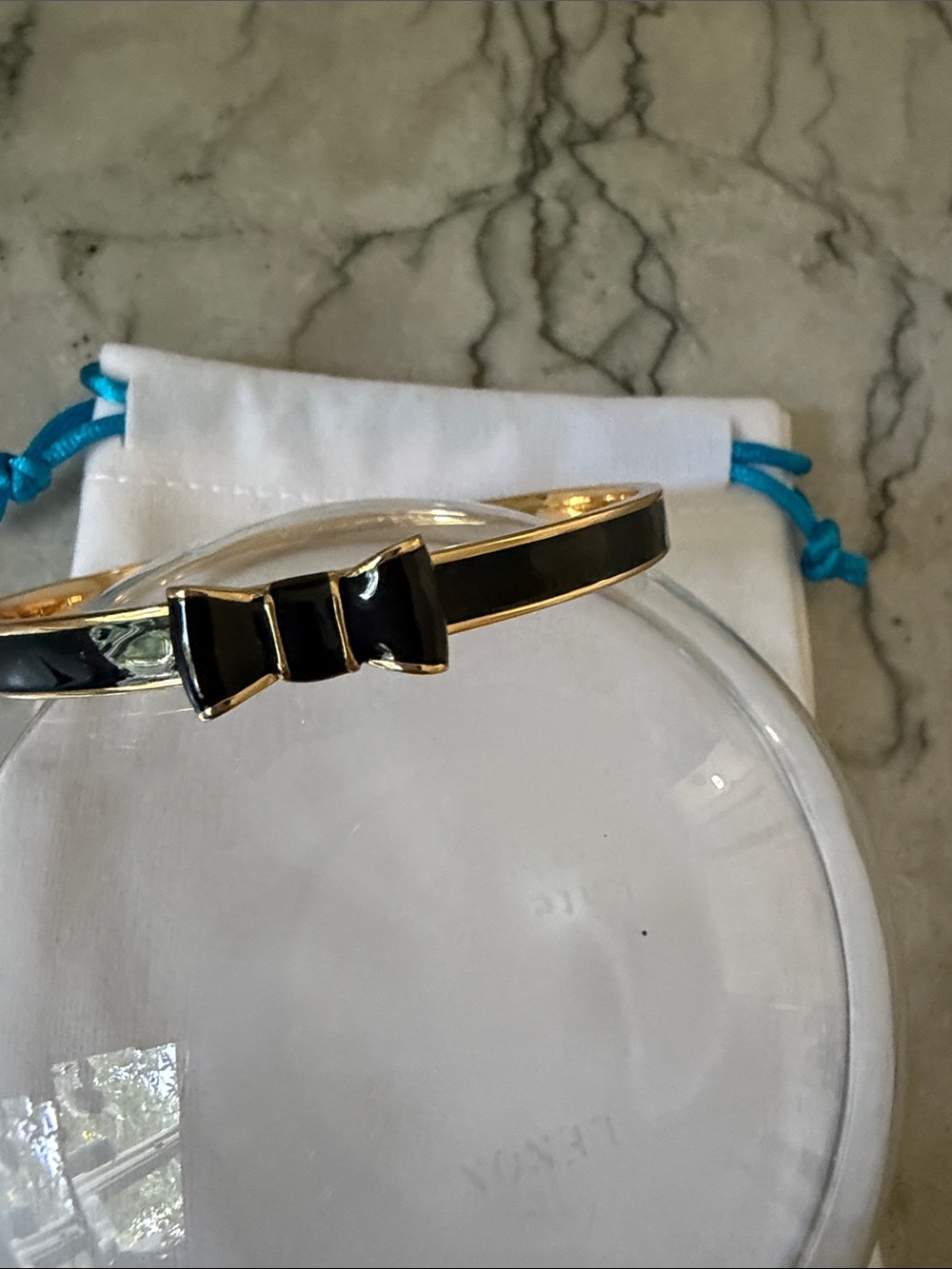 Kate Spade Gold Tone Black Enamel Bow Bangle Bracelet - Picture 6 of 8
